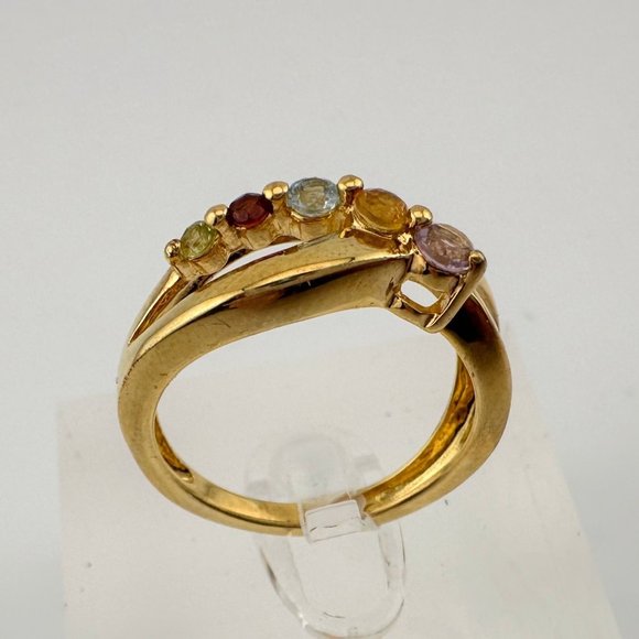 Mother's Multi-Gemstone Bypass Ring - Sterling Silver with 14kt Gold Overlay -7 - Picture 7 of 14